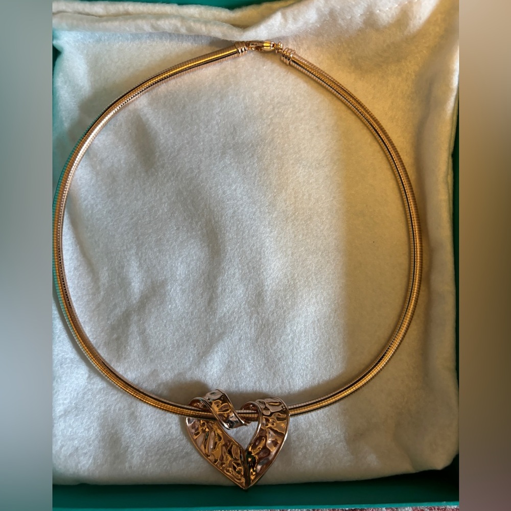 Brass necklace with hammered metal heart pendant